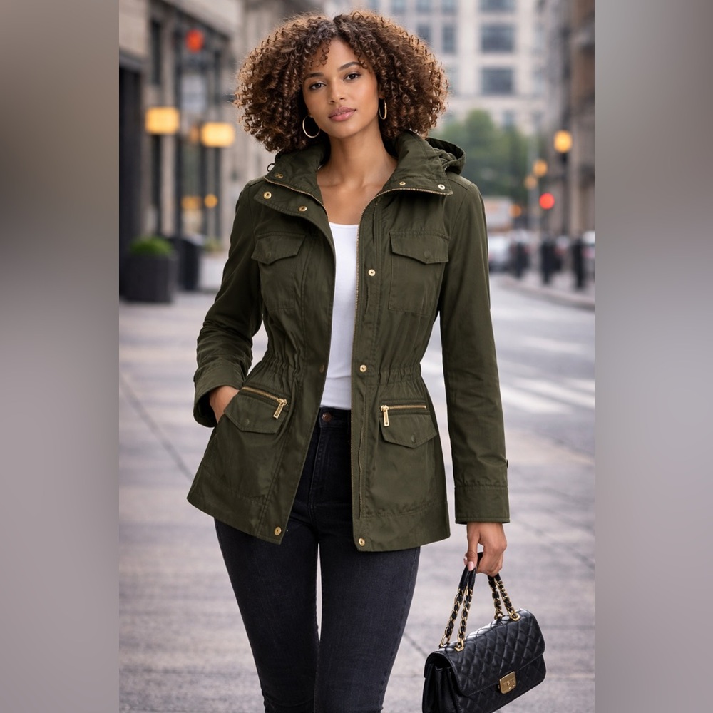 Michael Kors Utility Jacket with Gold Hardware & Detachable Hood